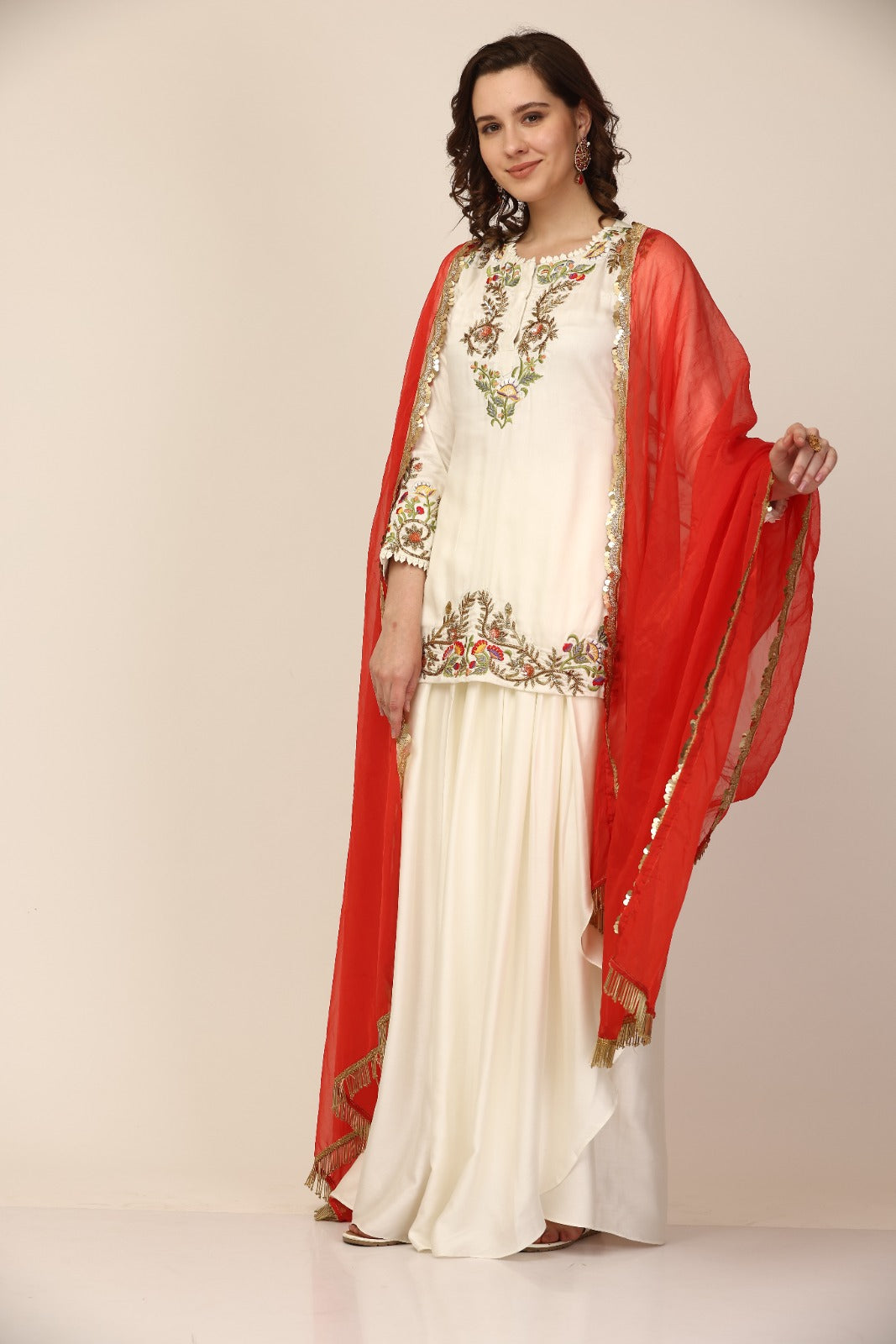 Off White embroidered Kurta Dhoti Set